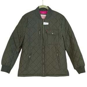 Levi's Womens Quilted Bomber Jacket Front Zip 5 Pockets Gem Green Small NEW FLAW